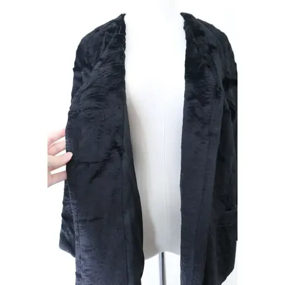 Vintage 1960s Styled By Winter Size L Faux Fur Teddy Coat Double Breasted Black - Picture 11 of 12